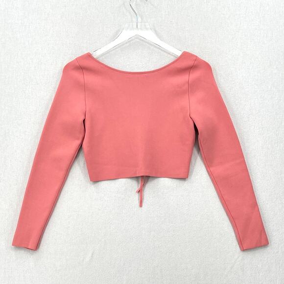 ALICE AND OLIVIA Sharee Top Womens Medium Pink Tie Knit Crop V Neck Long Sleeve - Picture 5 of 16